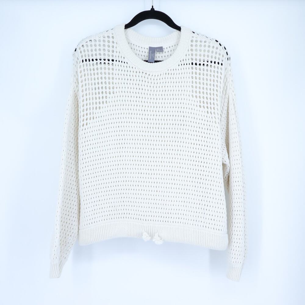 SWEATY BETTY Tides High Open Weave Sweater Lily White Drawstring Hip Women's 12